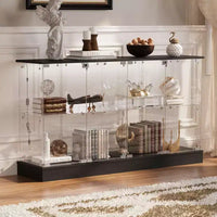 Famapy Glass Glass Display Cabinet with LED Lights and Lockable Doors - Curio China Bookcase with Light