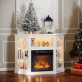 Farmhouse 43'' Corner TV Stand For Tvs Up To 55'' With Electric Fireplace And Glass Door