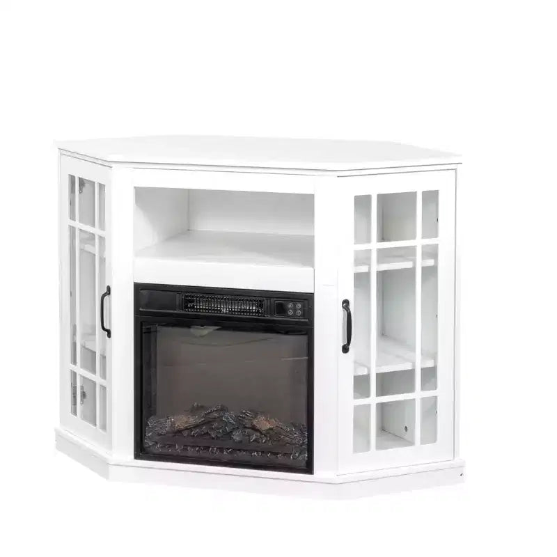 Mobile TV ad angolo per fattoria con camino elettrico e anta in vetro, adatto a TV fino a 55", 43,1"L x 20,1"P x 31,9"A