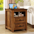 Dyonery 18 Farmhouse Nightstand with Charging Station,End Table with 2 Drawers, Side Table for Living Room ,White