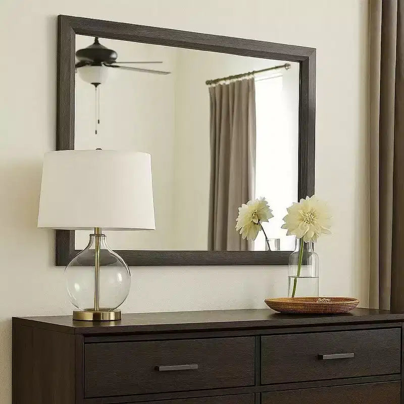 Specchio da parete rettangolare con cornice in legno da 39 pollici, grigio