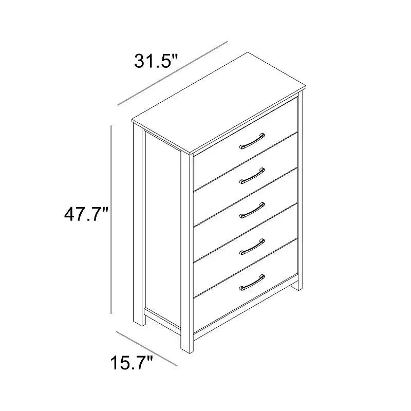 Cassettiera a 5 cassetti con profondità ridotta – 31,3"L x 15,6"P x 47,7"A