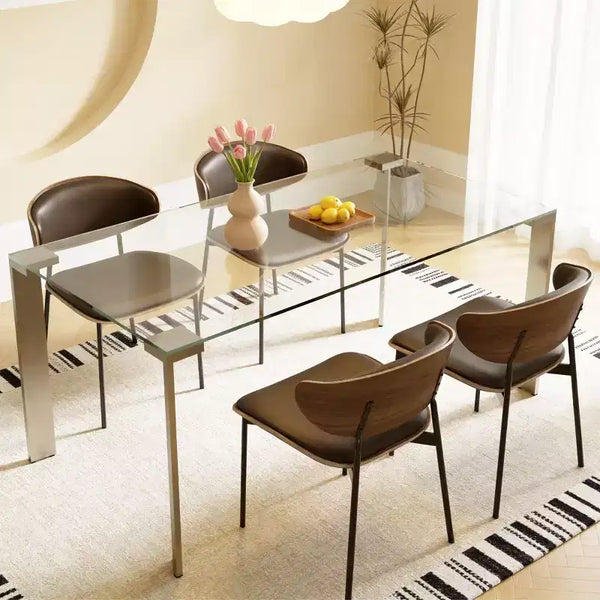66.9 Tempered Glass Dining Table with Metal Legs Kitchen Dining Room Table Gaoyangjiaju