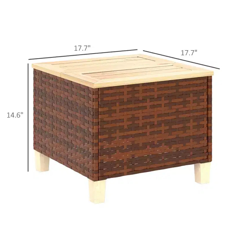 Tavolino da esterno in rattan PE con piano in legno di abete e telaio in acciaio