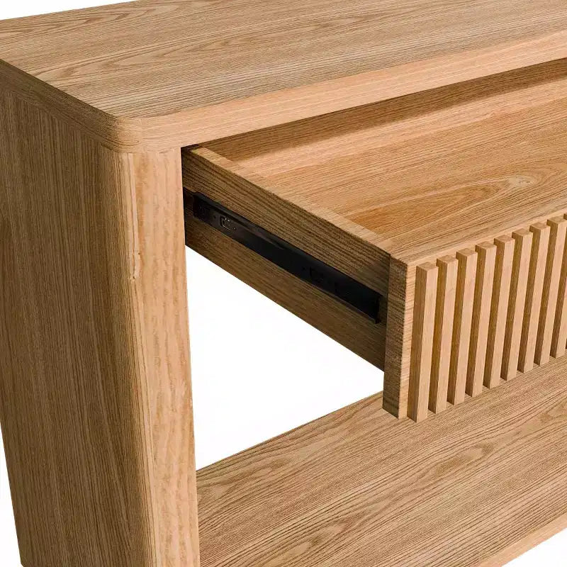Tavolo consolle da 60 pollici in stile rustico con 2 cassetti scanalati e ripiano aperto, impiallacciatura in legno