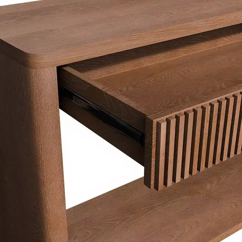 Tavolo consolle da 60 pollici in stile rustico con 2 cassetti scanalati e ripiano aperto, impiallacciatura in legno