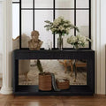 60 Farmhouse Entryway Console Table with 2 Fluted Drawers and Shelf, Wood Veneer Hallway Table for Living Room - Panipeachy