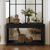 60 Farmhouse Entryway Console Table with 2 Fluted Drawers and Shelf, Wood Veneer Hallway Table for Living Room - Panipeachy
