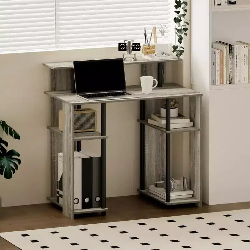 Scrivania per computer da 35" con doppio ripiano laterale e ripiano rialzato per stampante