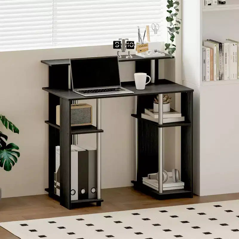 Scrivania per computer da 35" con doppio ripiano laterale e ripiano rialzato per stampante