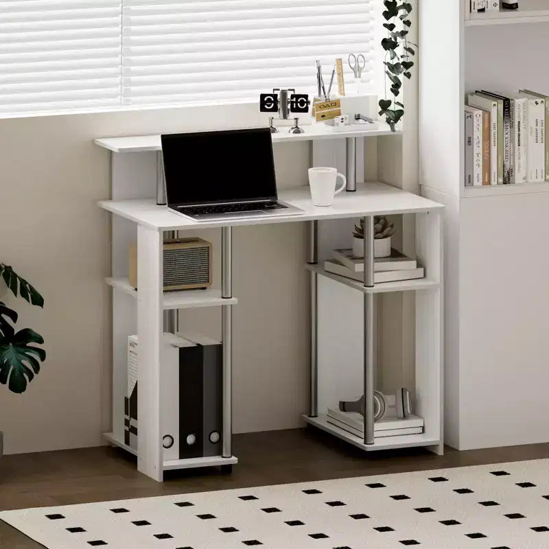 Scrivania per computer da 35" con doppio ripiano laterale e ripiano rialzato per stampante