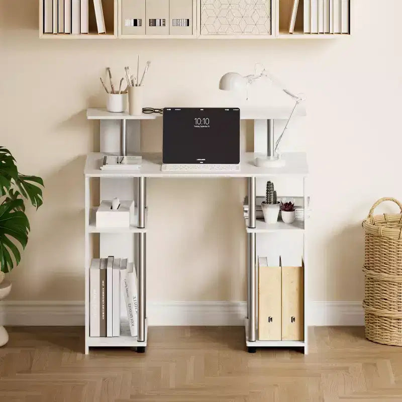 Scrivania per computer da 35" con doppio ripiano laterale e ripiano rialzato per stampante