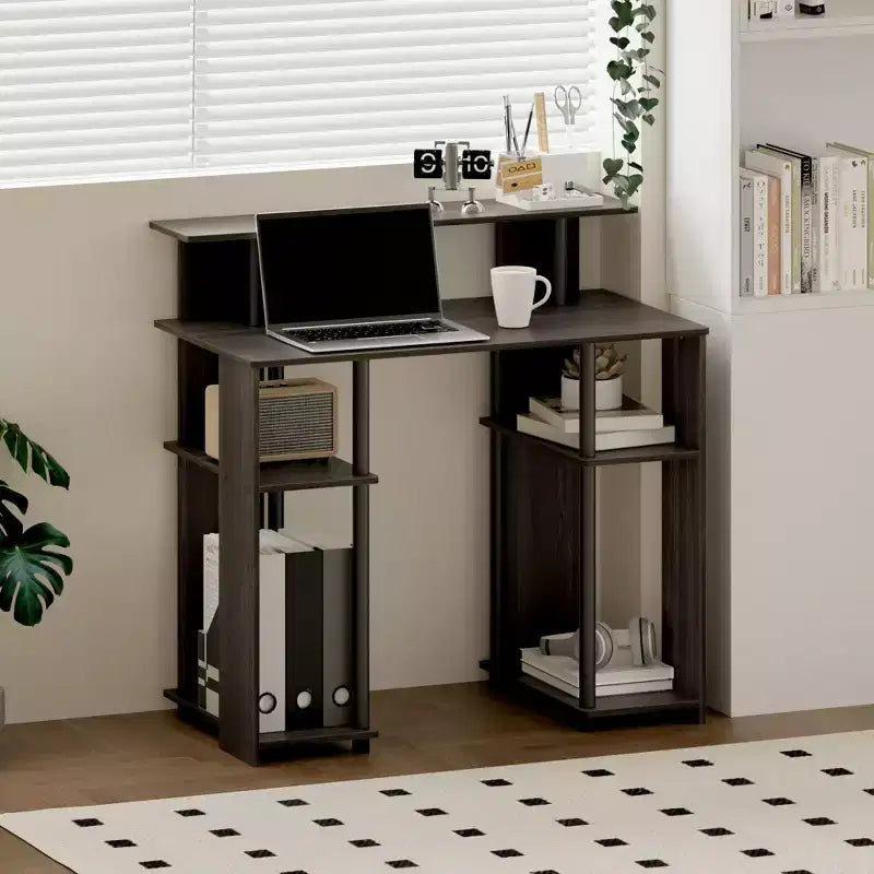 Scrivania per computer da 35" con doppio ripiano laterale e ripiano rialzato per stampante