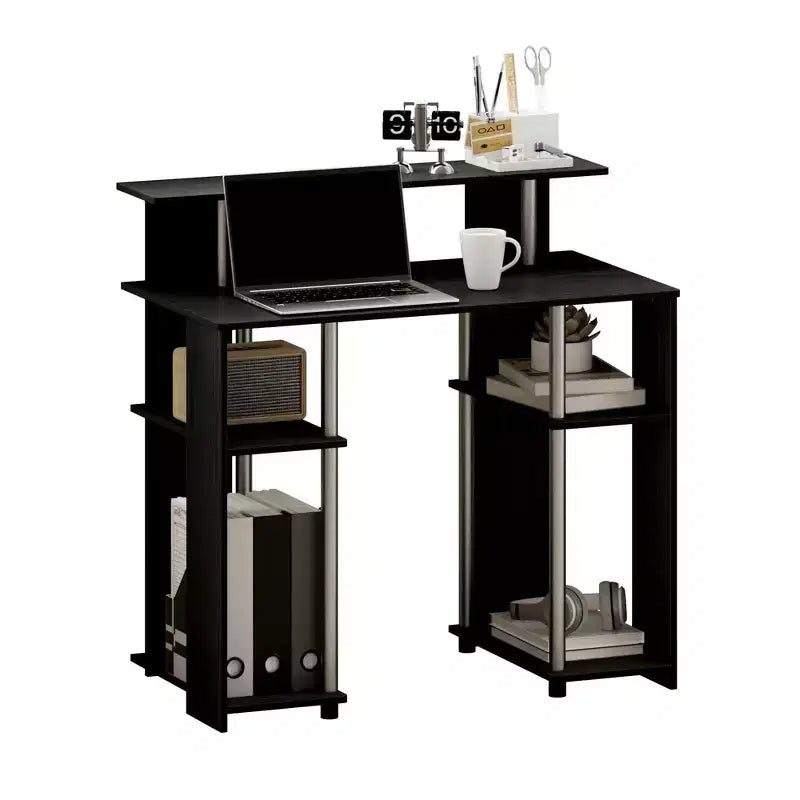 HOMLUX 35 Computer Desk Study Writing Workstation w/ Dual Side Shelves & Elevated Printer Shelf