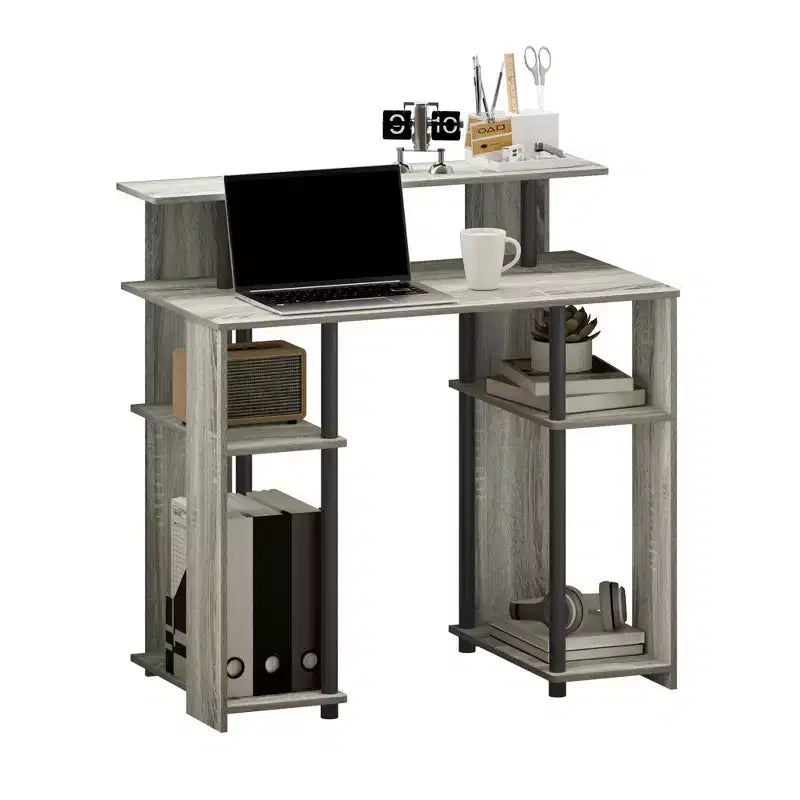 Scrivania per computer da 35" con doppio ripiano laterale e ripiano rialzato per stampante