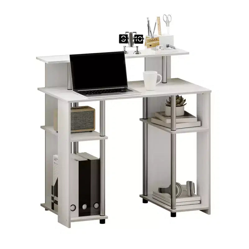 Scrivania per computer da 35" con doppio ripiano laterale e ripiano rialzato per stampante