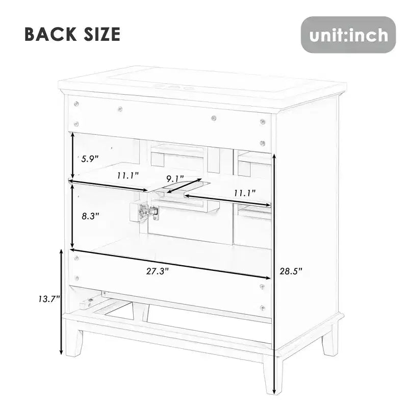 Mobiletto da bagno da 76 cm senza lavabo, autoportante con cassetto e anta, struttura in MDF