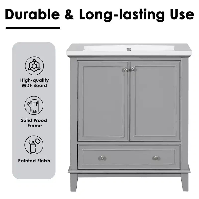 Mobiletto da bagno da 76 cm senza lavabo, autoportante con cassetto e anta, struttura in MDF