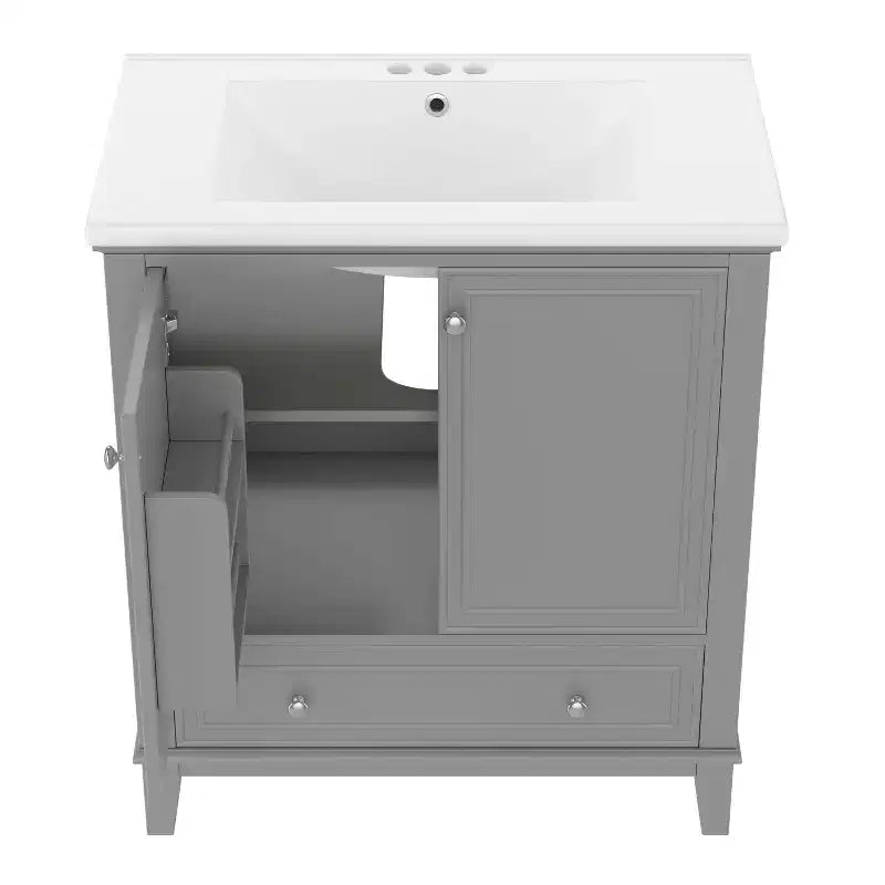 Mobiletto da bagno da 76 cm senza lavabo, autoportante con cassetto e anta, struttura in MDF