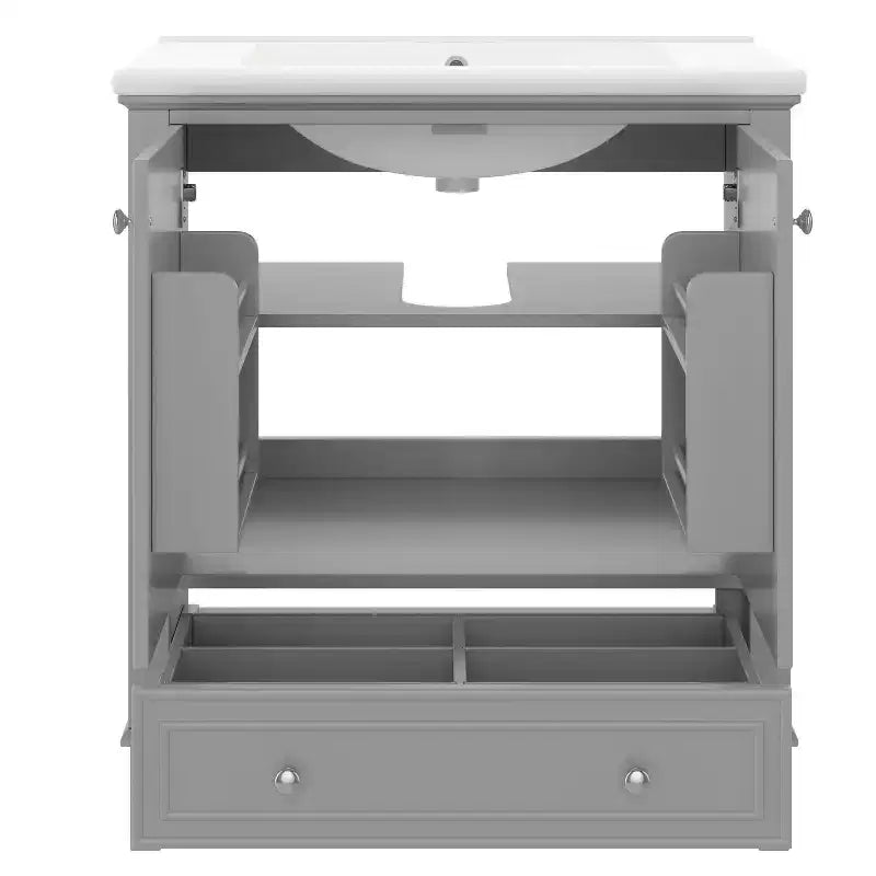Mobiletto da bagno da 76 cm senza lavabo, autoportante con cassetto e anta, struttura in MDF