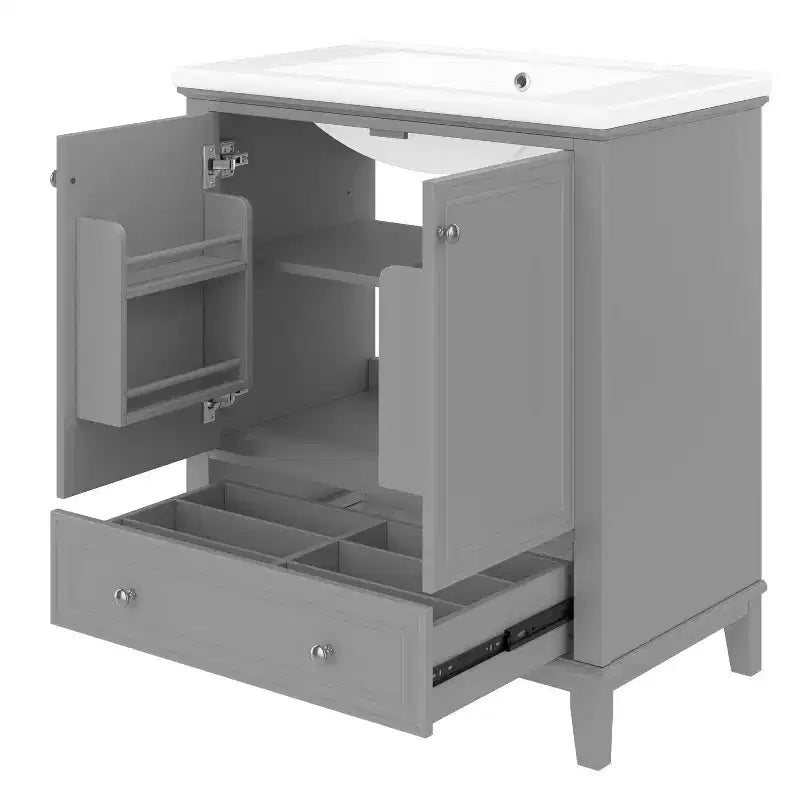 Mobiletto da bagno da 76 cm senza lavabo, autoportante con cassetto e anta, struttura in MDF