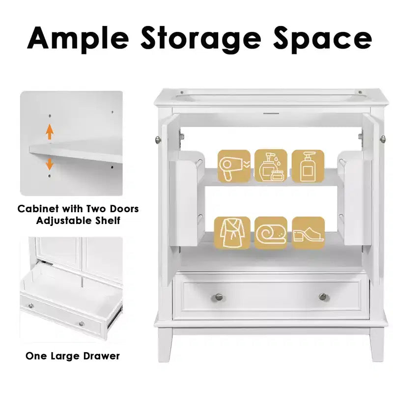 Mobiletto da bagno da 76 cm senza lavabo, autoportante con cassetto e anta, struttura in MDF