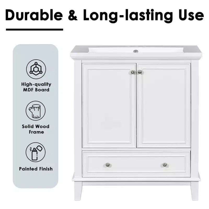Mobiletto da bagno da 76 cm senza lavabo, autoportante con cassetto e anta, struttura in MDF