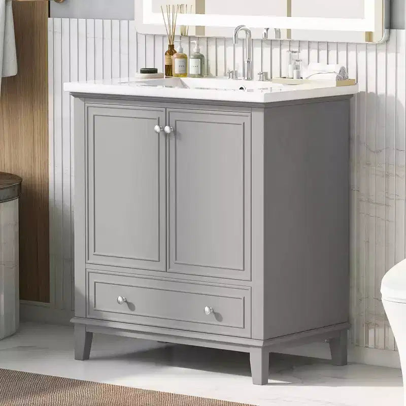 Mobiletto da bagno da 76 cm senza lavabo, autoportante con cassetto e anta, struttura in MDF