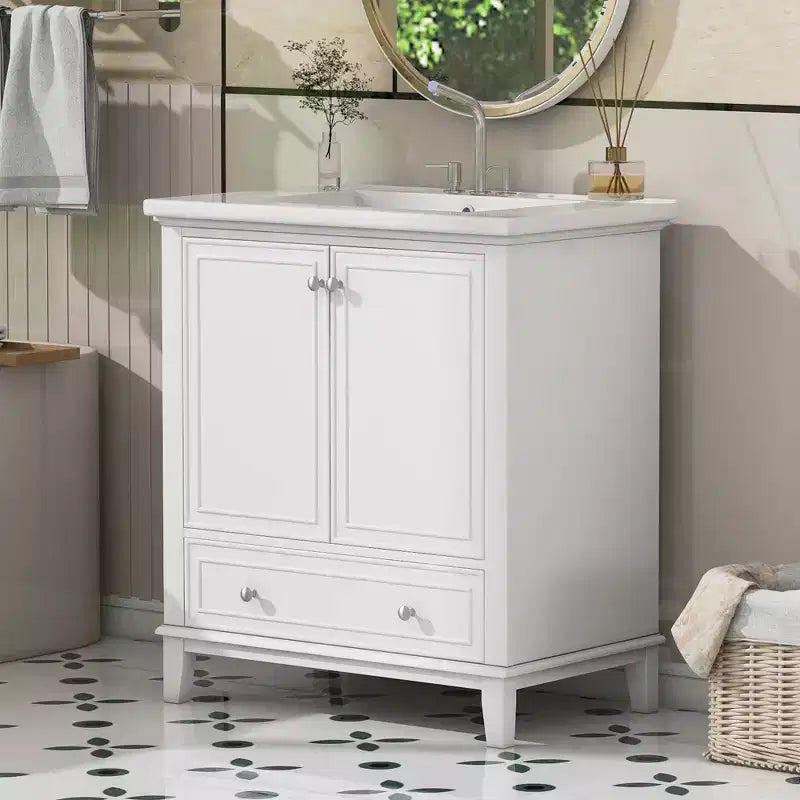 Mobiletto da bagno da 76 cm senza lavabo, autoportante con cassetto e anta, struttura in MDF