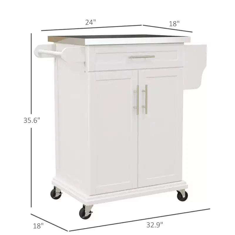 Carrello da Cucina su Ruote con Top in Acciaio Inox, Cassetto, Portasciugamani e Portaspezie