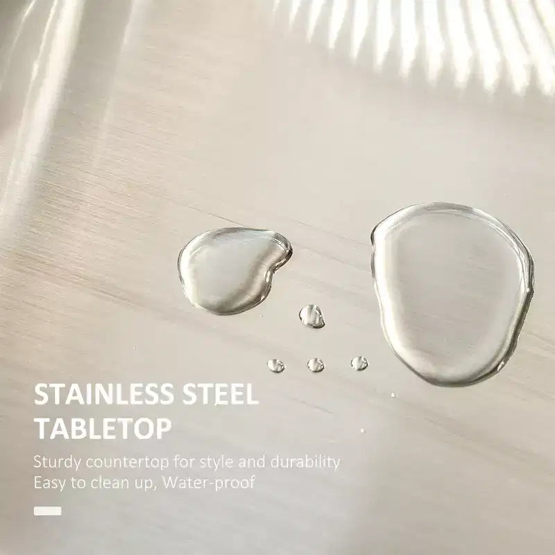 Carrello da Cucina su Ruote con Top in Acciaio Inox, Cassetto, Portasciugamani e Portaspezie