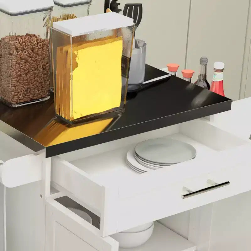 Carrello da Cucina su Ruote con Top in Acciaio Inox, Cassetto, Portasciugamani e Portaspezie