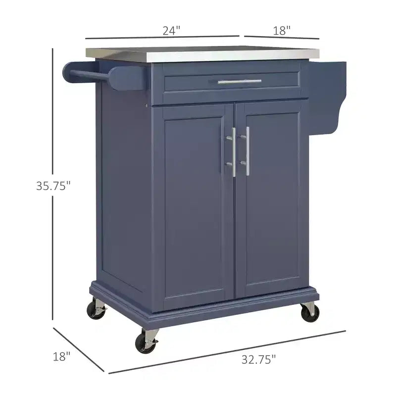 Carrello da Cucina su Ruote con Top in Acciaio Inox, Cassetto, Portasciugamani e Portaspezie