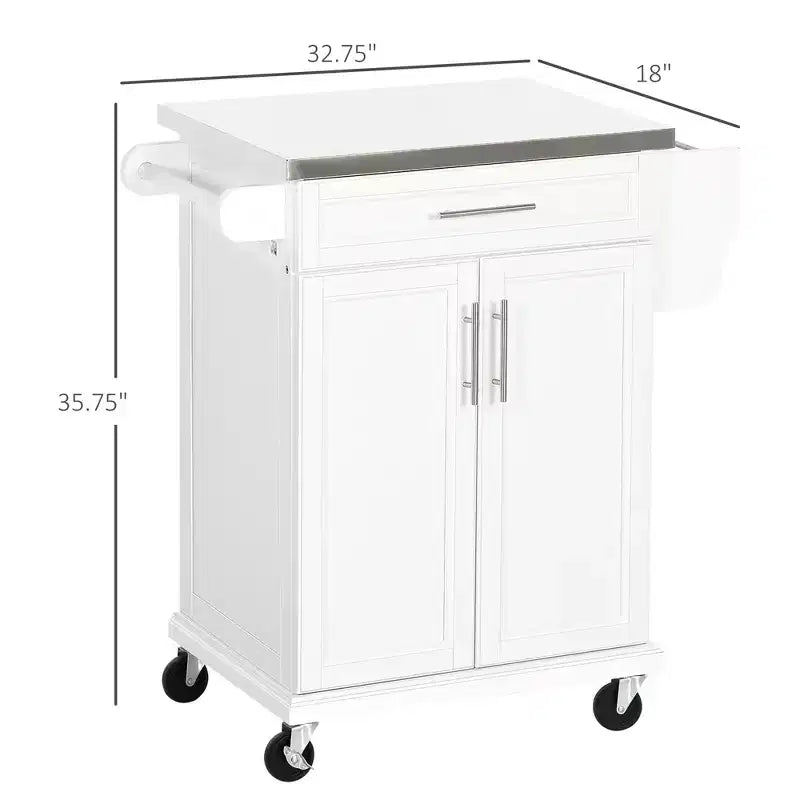 Carrello da Cucina su Ruote con Top in Acciaio Inox, Cassetto, Portasciugamani e Portaspezie