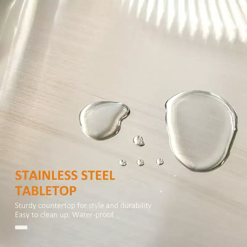 Carrello da Cucina su Ruote con Top in Acciaio Inox, Cassetto, Portasciugamani e Portaspezie