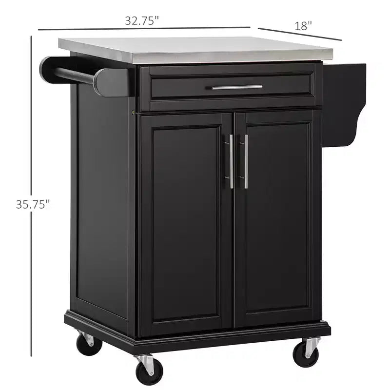 Carrello da Cucina su Ruote con Top in Acciaio Inox, Cassetto, Portasciugamani e Portaspezie