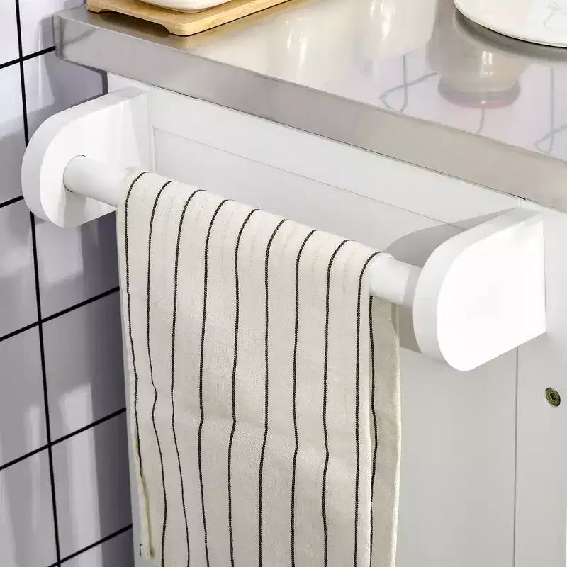 Carrello da Cucina su Ruote con Top in Acciaio Inox, Cassetto, Portasciugamani e Portaspezie