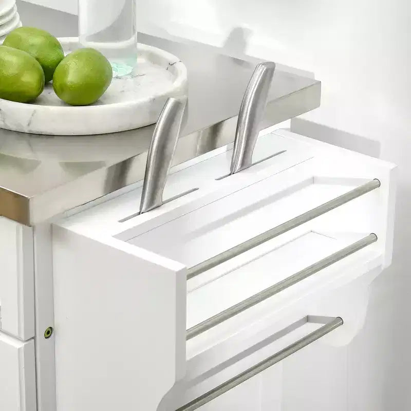 Carrello da Cucina su Ruote con Top in Acciaio Inox, Cassetto, Portasciugamani e Portaspezie
