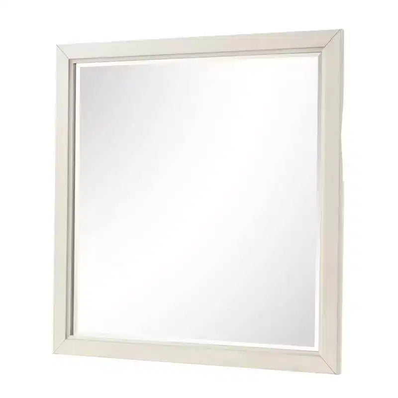 Specchio per Comò, Vetro Smussato, Legno Massello Bianco Anticato, 96,5 cm