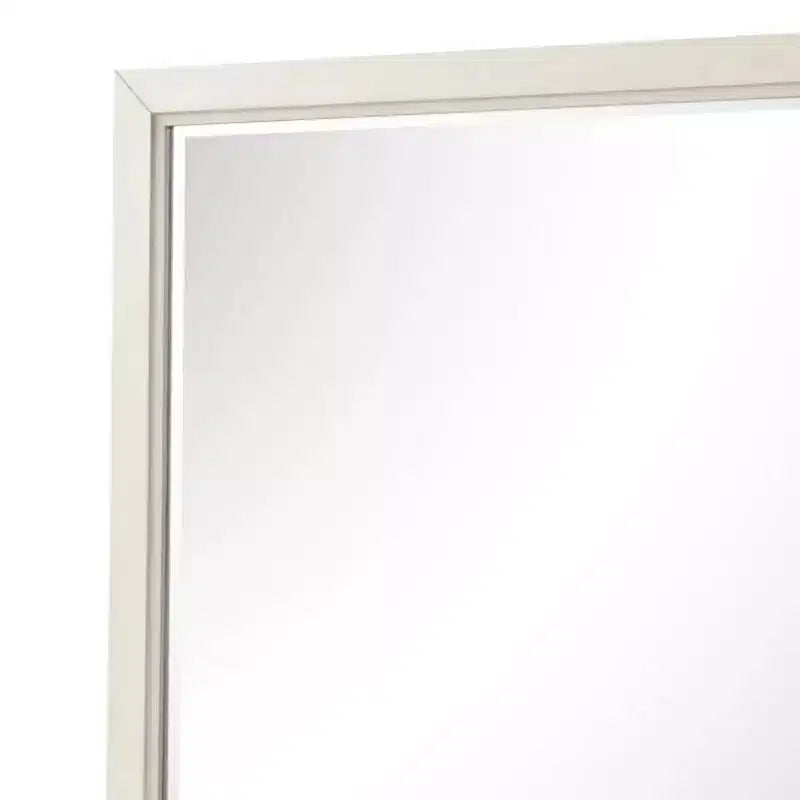 Specchio per Comò, Vetro Smussato, Legno Massello Bianco Anticato, 96,5 cm