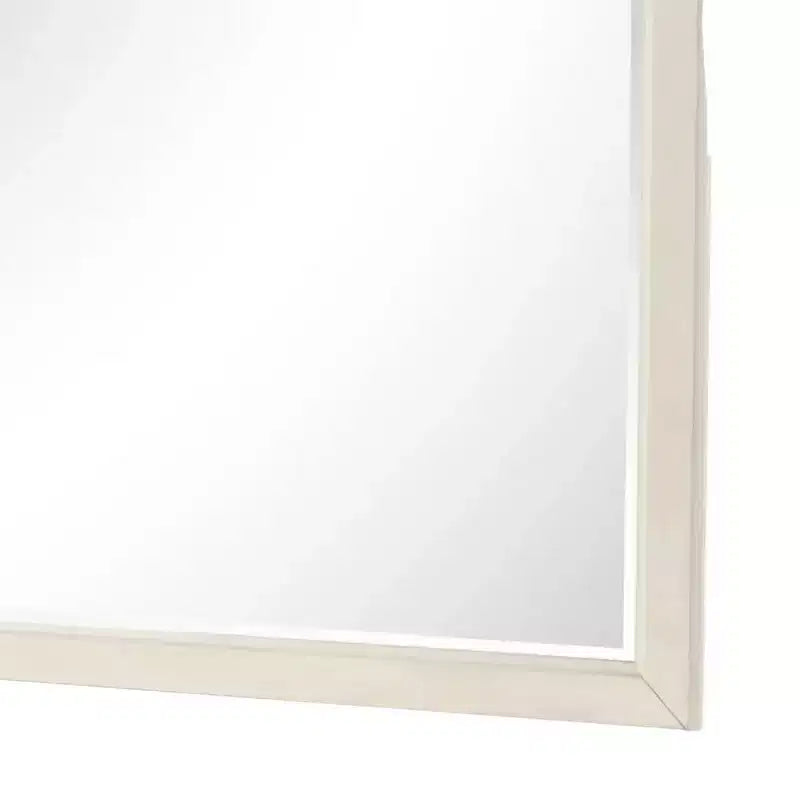 Specchio per Comò, Vetro Smussato, Legno Massello Bianco Anticato, 96,5 cm