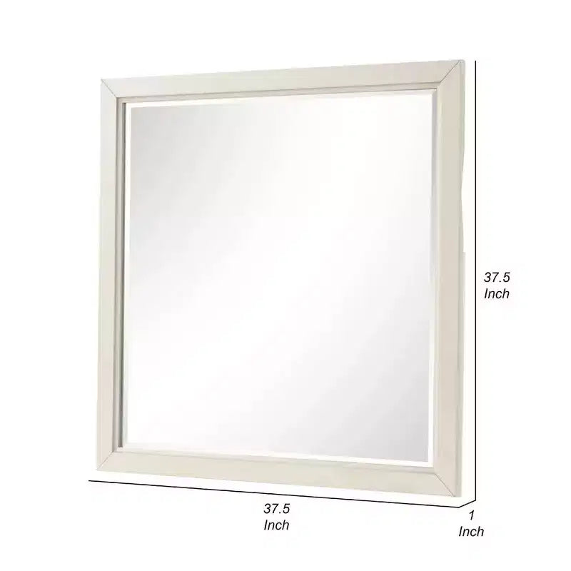 Specchio per Comò, Vetro Smussato, Legno Massello Bianco Anticato, 96,5 cm