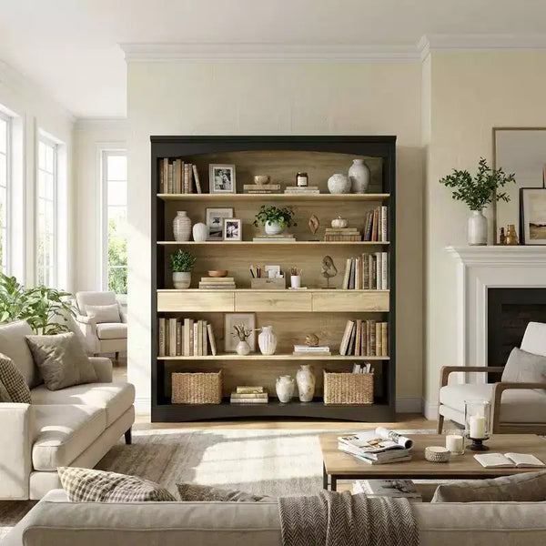 Famapy Vintage Minimalist Display Bookcase with 3-Drawer & 5-Tier Open shelf,Lancaster Heritage Design Bookshelf