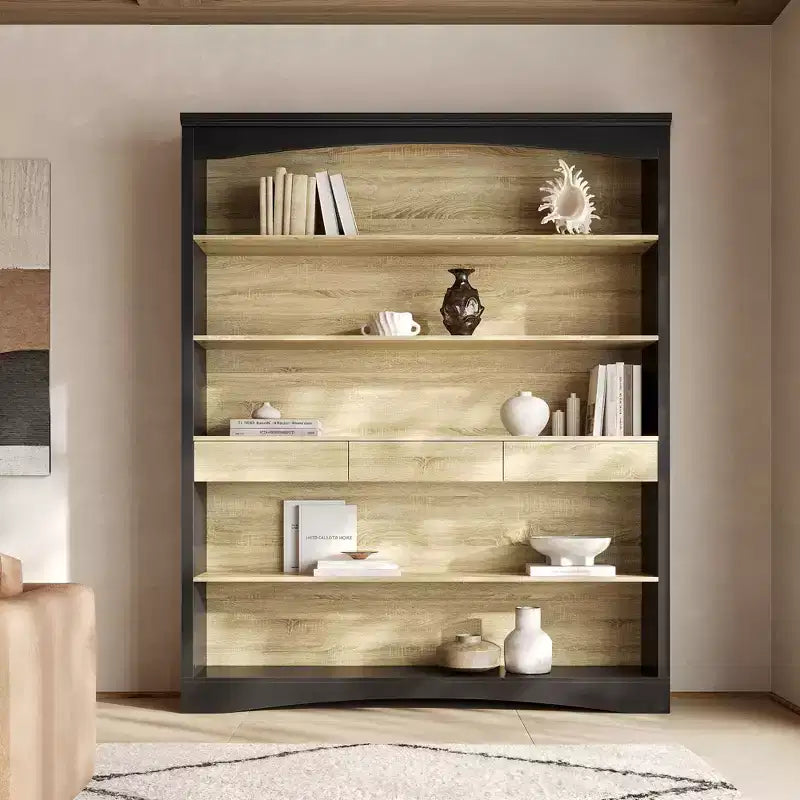 Libreria a giorno a 5 ripiani con 3 cassetti, struttura in MDF, 65"L x 78,7"A x 12,7"P