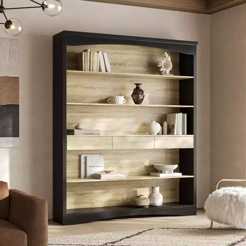Libreria a giorno a 5 ripiani con 3 cassetti, struttura in MDF, 65"L x 78,7"A x 12,7"P