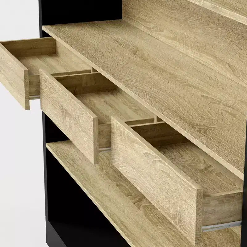 Libreria a giorno a 5 ripiani con 3 cassetti, struttura in MDF, 65"L x 78,7"A x 12,7"P