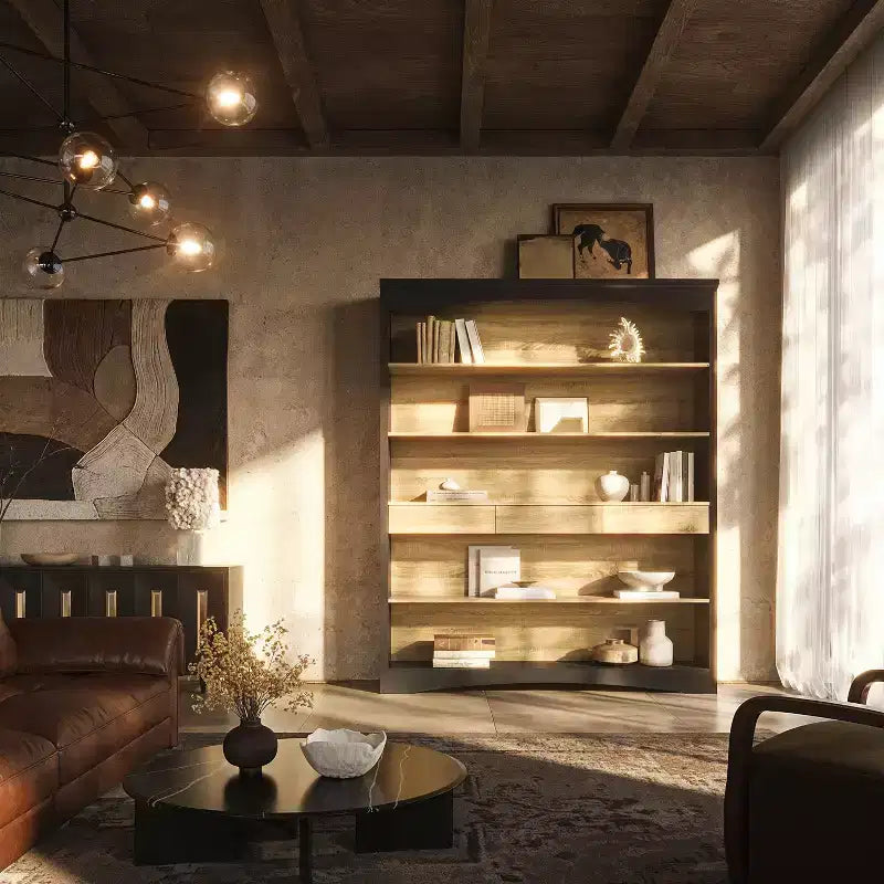 Libreria a giorno a 5 ripiani con 3 cassetti, struttura in MDF, 65"L x 78,7"A x 12,7"P