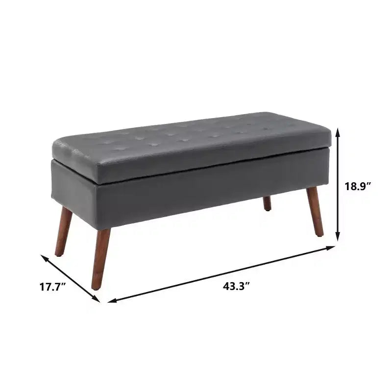 Panca contenitore rettangolare con gambe in legno e rivestimento in pelle sintetica