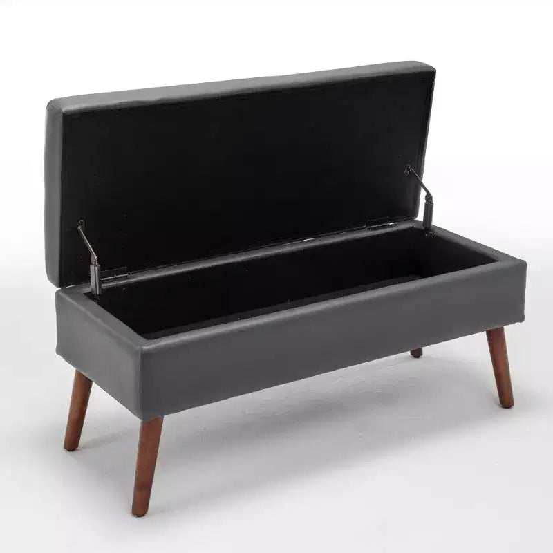 Panca contenitore rettangolare con gambe in legno e rivestimento in pelle sintetica
