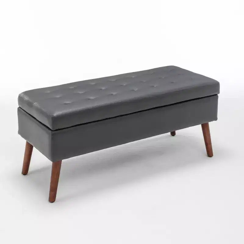 Panca contenitore rettangolare con gambe in legno e rivestimento in pelle sintetica